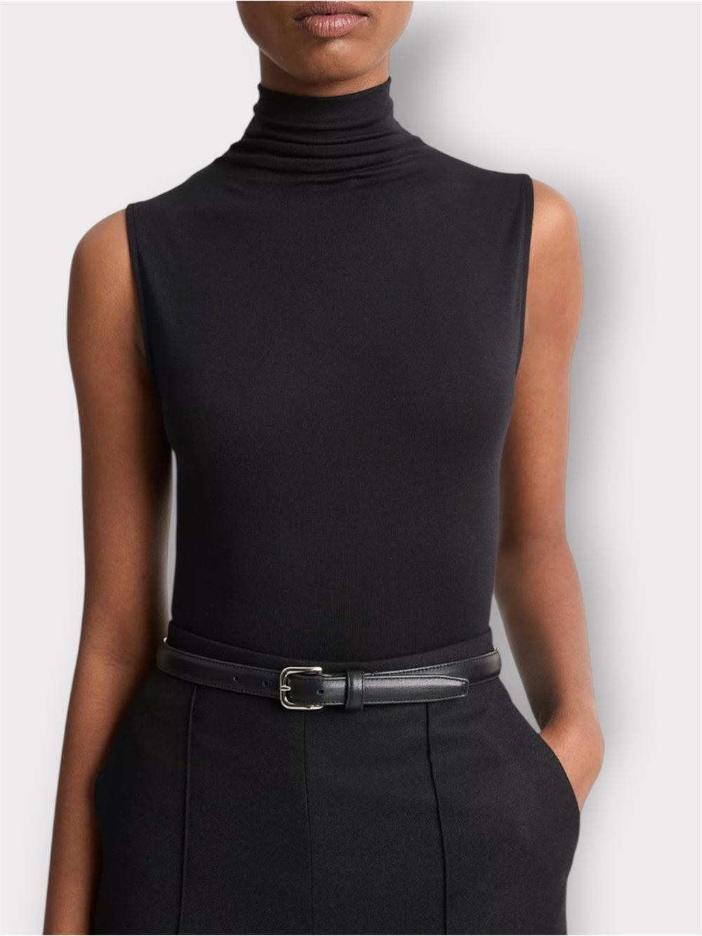 Michael Lauren Black Ribbed High-Neck Tank Top